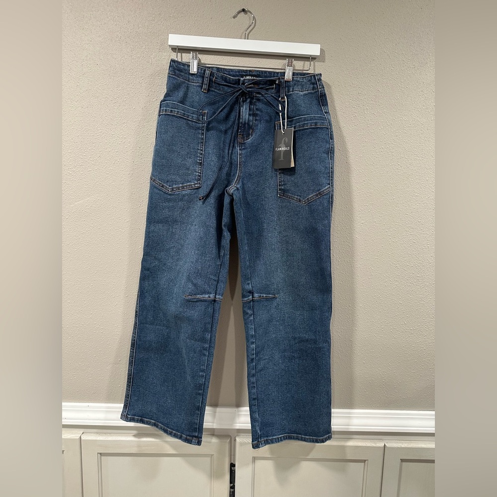 NWT Flamingals Straight Leg Deawstring Jeans - Picture 2 of 8
